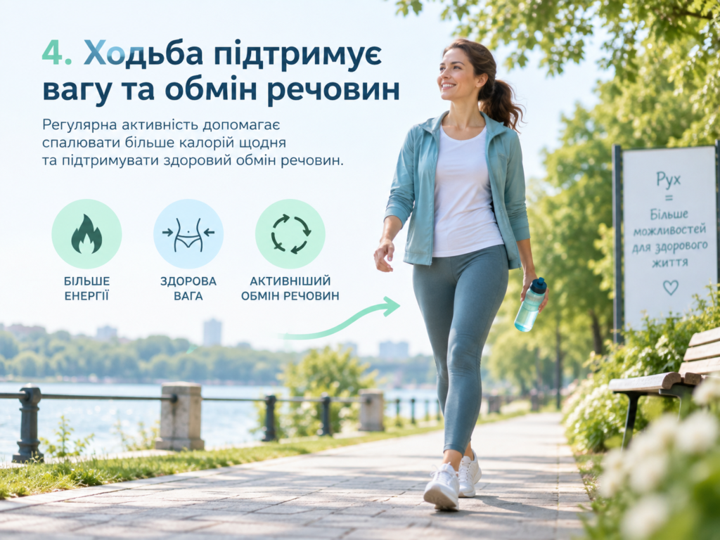 Жінка йде пішохідною доріжкою з пляшкою води, ілюстрація користі ходьби для контролю ваги та обміну речовин