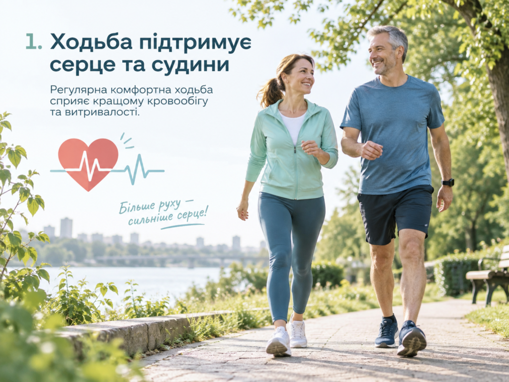 Чоловік і жінка йдуть швидким кроком уздовж набережної, ілюстрація користі ходьби для серця та судин