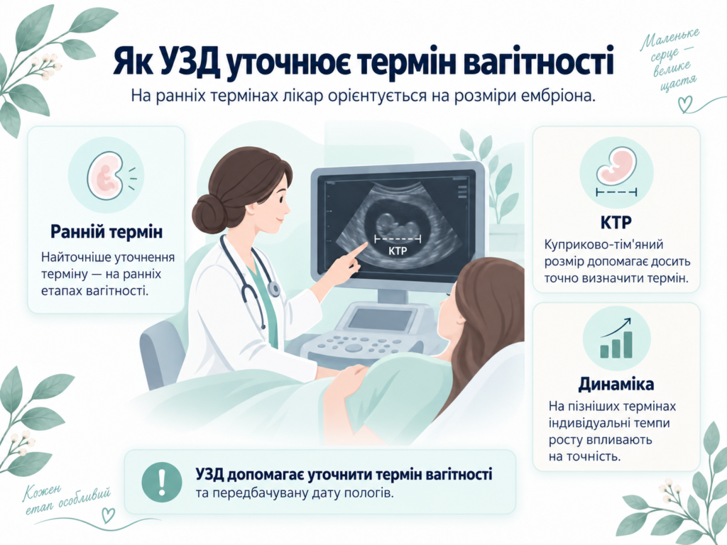 Визначення терміну вагітності за УЗД на ранніх термінах із вимірюванням куприково-тім'яного розміру ембріона