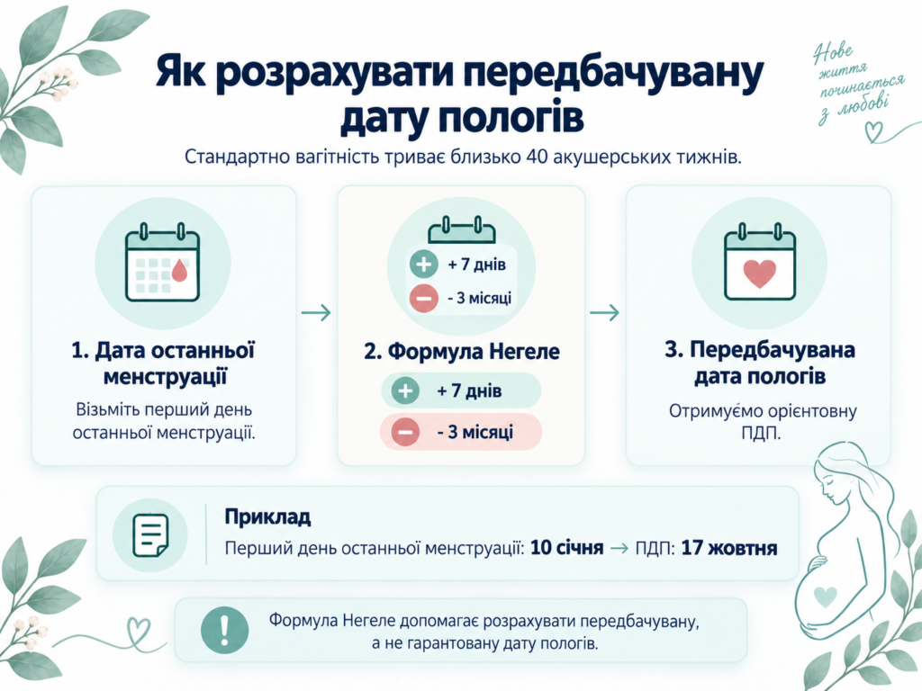 Як розрахувати передбачувану дату пологів за датою останньої менструації за формулою Негеле