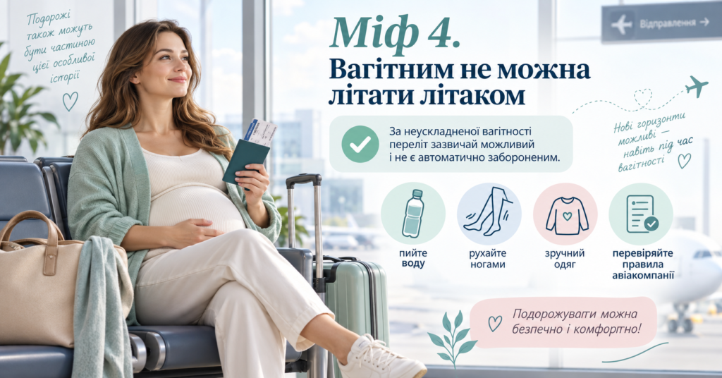 Вагітна жінка в аеропорту перед польотом, рекомендації щодо авіаперельотів під час вагітності