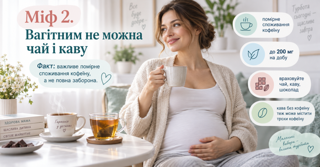 Вагітна жінка п'є каву, рекомендації щодо помірного споживання кофеїну під час вагітності