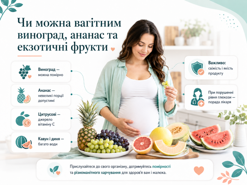 Виноград, ананас та екзотичні фрукти під час вагітності: особливості вживання та користь для організму майбутньої мами