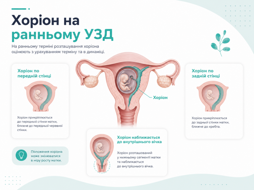 Хоріон при вагітності на ранньому УЗД, розташування по передній і задній стінці матки