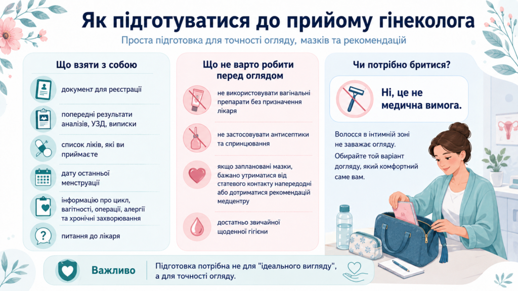 Як підготуватися до прийому гінеколога: що взяти з собою, чого не робити перед оглядом і чи потрібно бритися