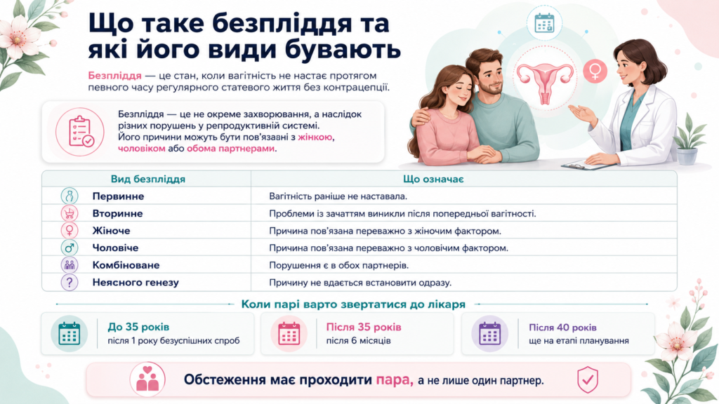 Що таке безпліддя та які бувають його види: первинне, вторинне, жіноче, чоловіче, комбіноване і неясного генезу