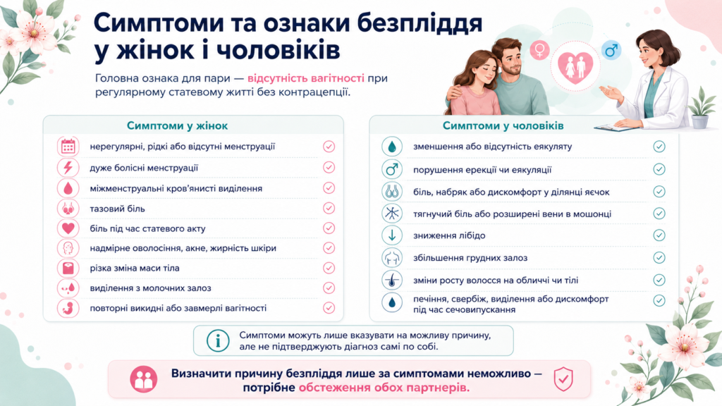 Симптоми безпліддя у жінок і чоловіків, які можуть вказувати на порушення репродуктивного здоров’я