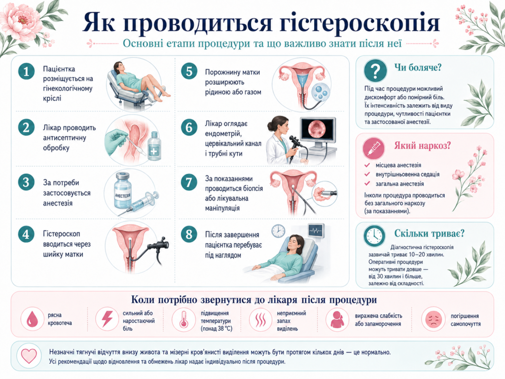 Як проводиться гістероскопія: основні етапи процедури, варіанти анестезії, тривалість і симптоми після втручання