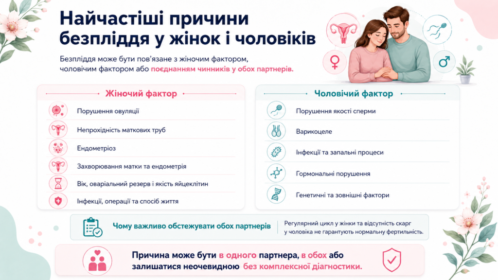 Найчастіші причини безпліддя у жінок і чоловіків: жіночий фактор, чоловічий фактор та необхідність обстеження обох партнерів