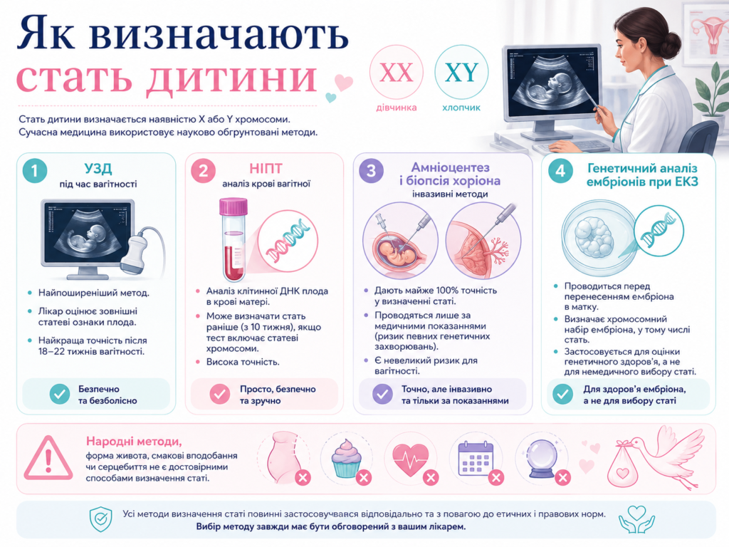Як визначають стать дитини під час вагітності: УЗД, НІПТ, амніоцентез, біопсія хоріона та генетичний аналіз ембріонів