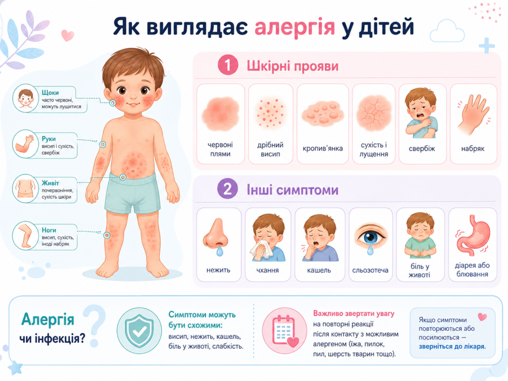 Як виглядає алергія у дітей: висип, червоні плями, свербіж, сухість шкіри, нежить, кашель і сльозотеча