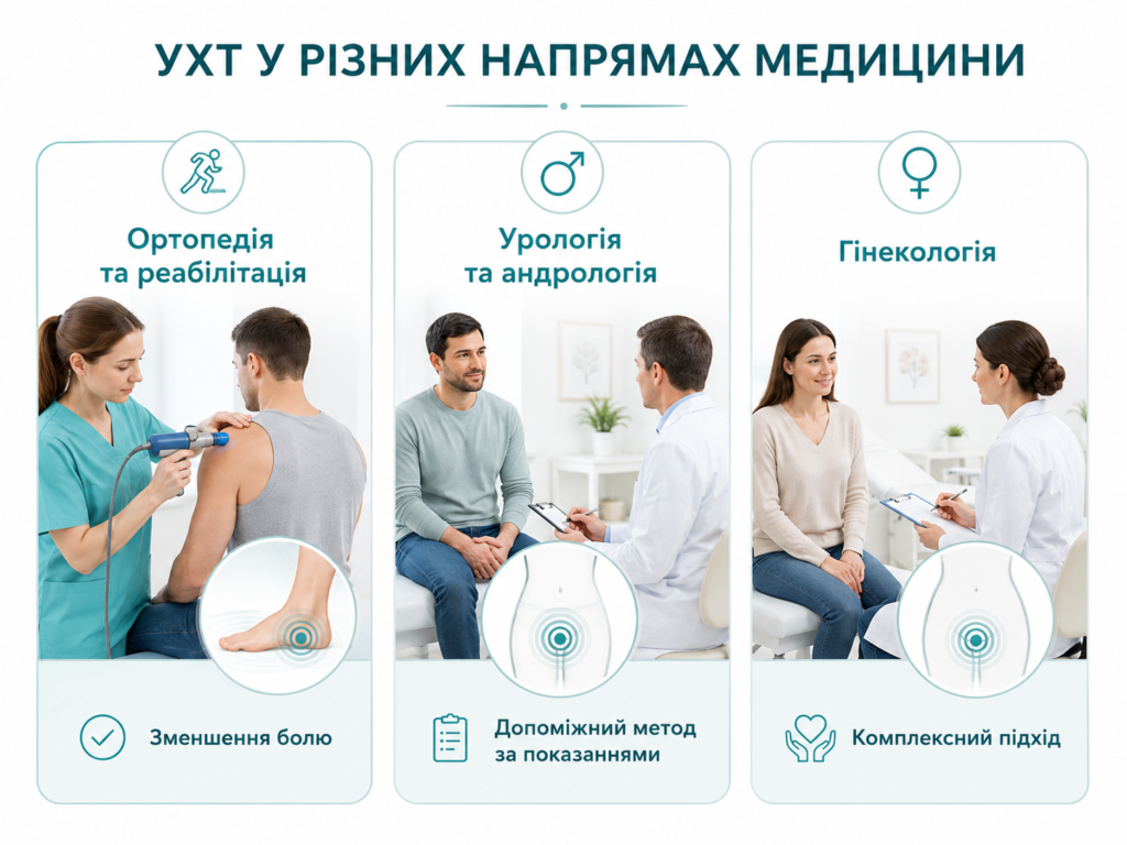 УХТ у різних напрямах медицини: ортопедія, реабілітація, урологія, андрологія та гінекологія