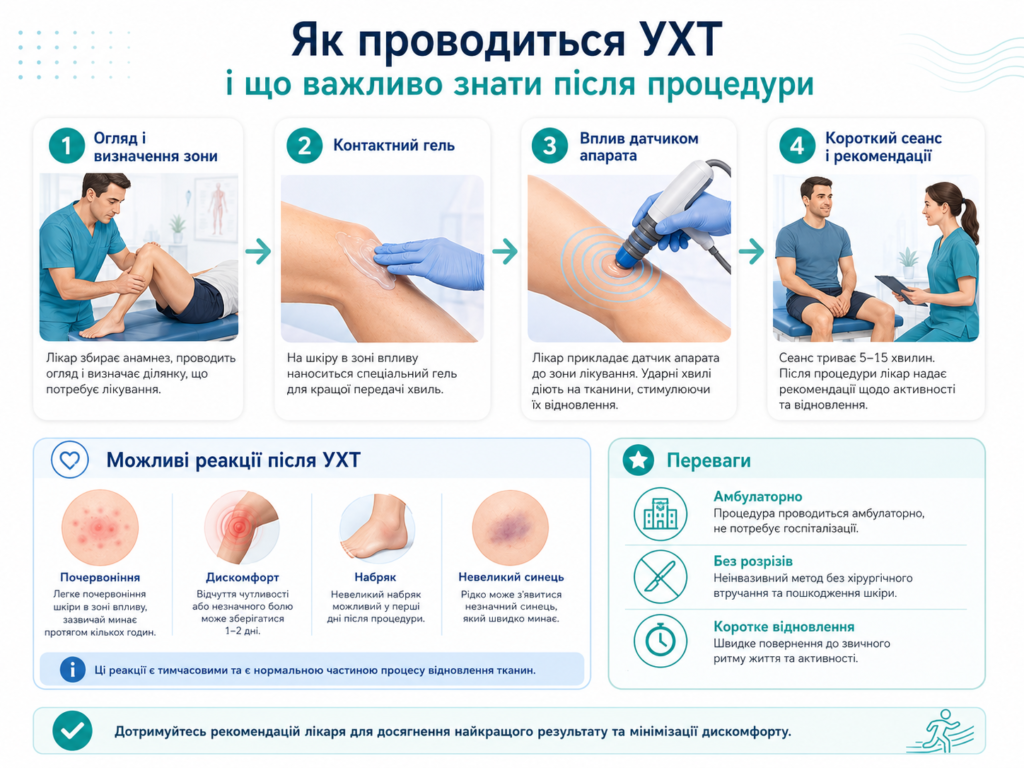 Як проводиться ударно-хвильова терапія: огляд лікаря, контактний гель, вплив датчиком апарата, можливі реакції та рекомендації після процедури