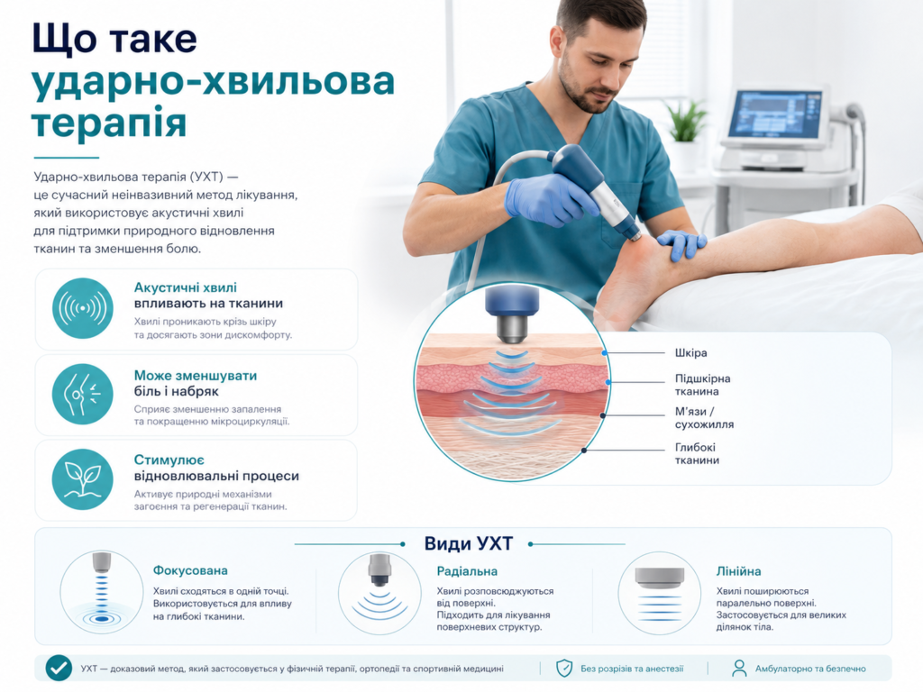 Що таке ударно-хвильова терапія: як акустичні хвилі впливають на тканини, зменшують біль і стимулюють відновлення