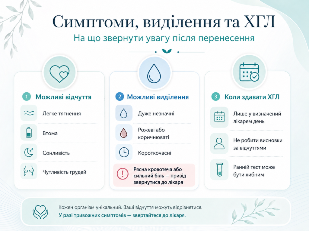 Симптоми, виділення та ХГЛ після перенесення ембріона: можливі відчуття, тривожні ознаки й коли здавати аналіз крові