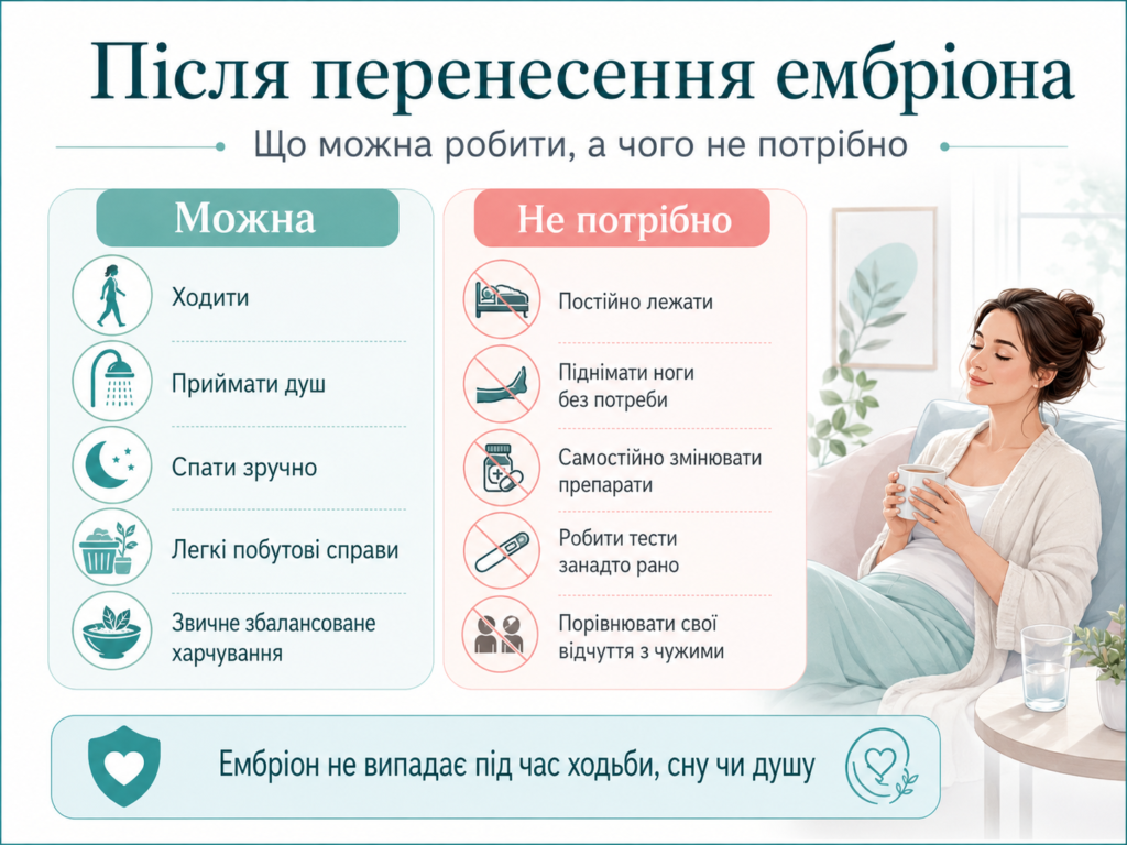 Після перенесення ембріона: що можна робити, чого не варто робити та чому ембріон не випадає під час звичайних справ