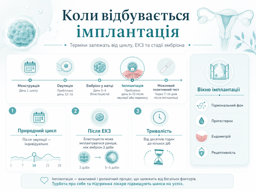 Коли відбувається імплантація ембріона: орієнтовні терміни в природному циклі та після ЕКЗ, вікно імплантації й тривалість процесу