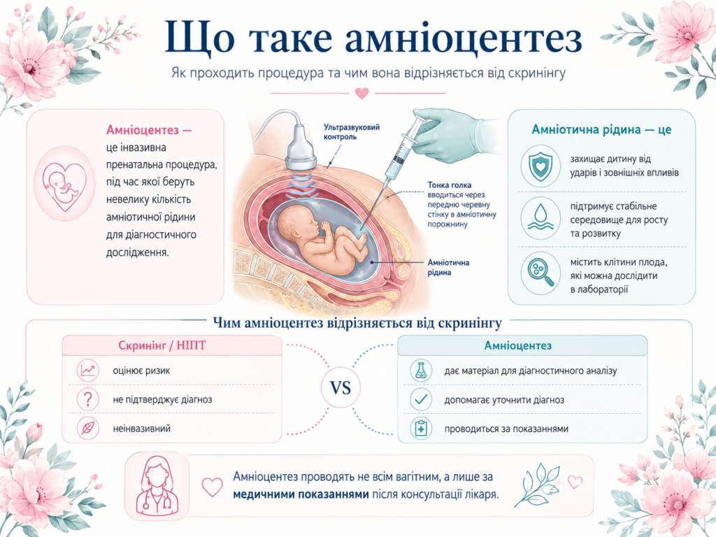 Що таке амніоцентез: забір амніотичної рідини під УЗД-контролем та відмінність від пренатального скринінгу