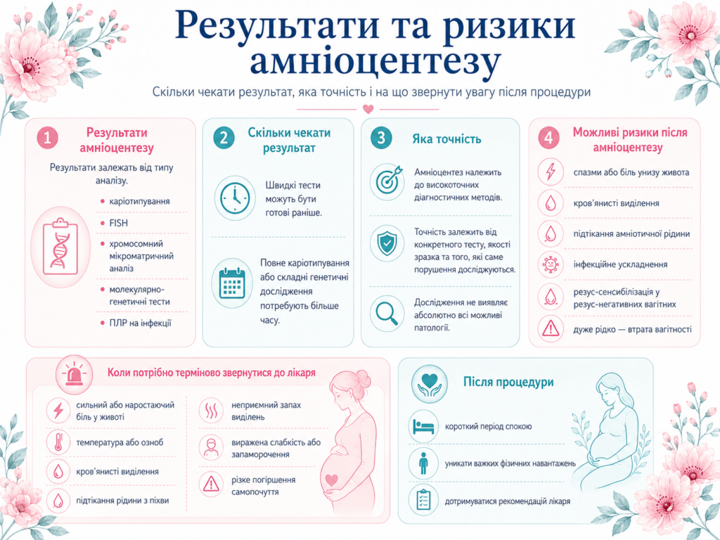 Результати та ризики амніоцентезу: скільки чекати відповідь, точність дослідження, можливі ускладнення і симптоми для звернення до лікаря